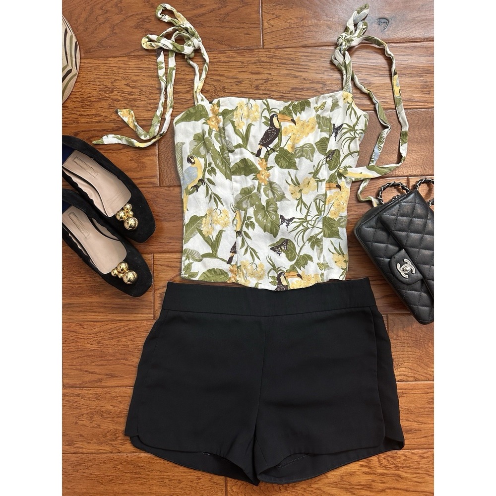 Reformation Toucan Parrot Bird Print Top Tie Shoulder Smocked Back 10